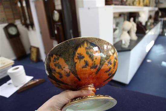 Daisy Makeig-Jones for Wedgwood- Fairy Gondola. A flame fairyland lustre chalice bowl, c.1924, diameter 27cm, height 15.5cm